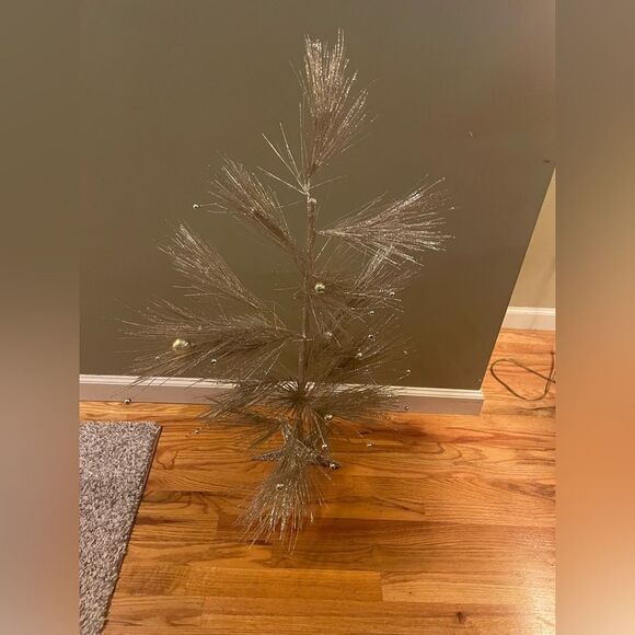 RARE  Vintage Retro Gold Sparkling Christmas Tree W/ Bulbs - Picture 1 of 3
